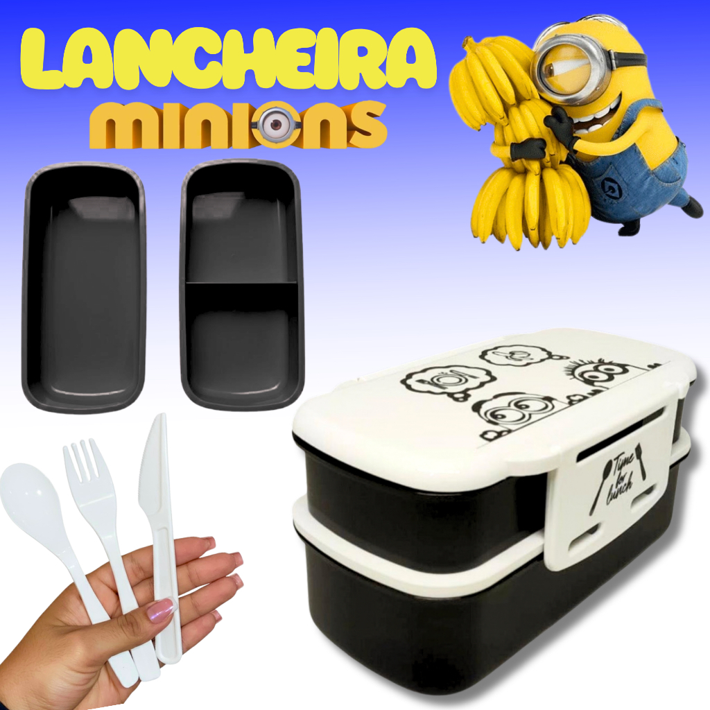Marmita Infantil De Plástico Minions Lancheira Com Divisória Talher Marmiteira Lanche Pote Escolar Crianças