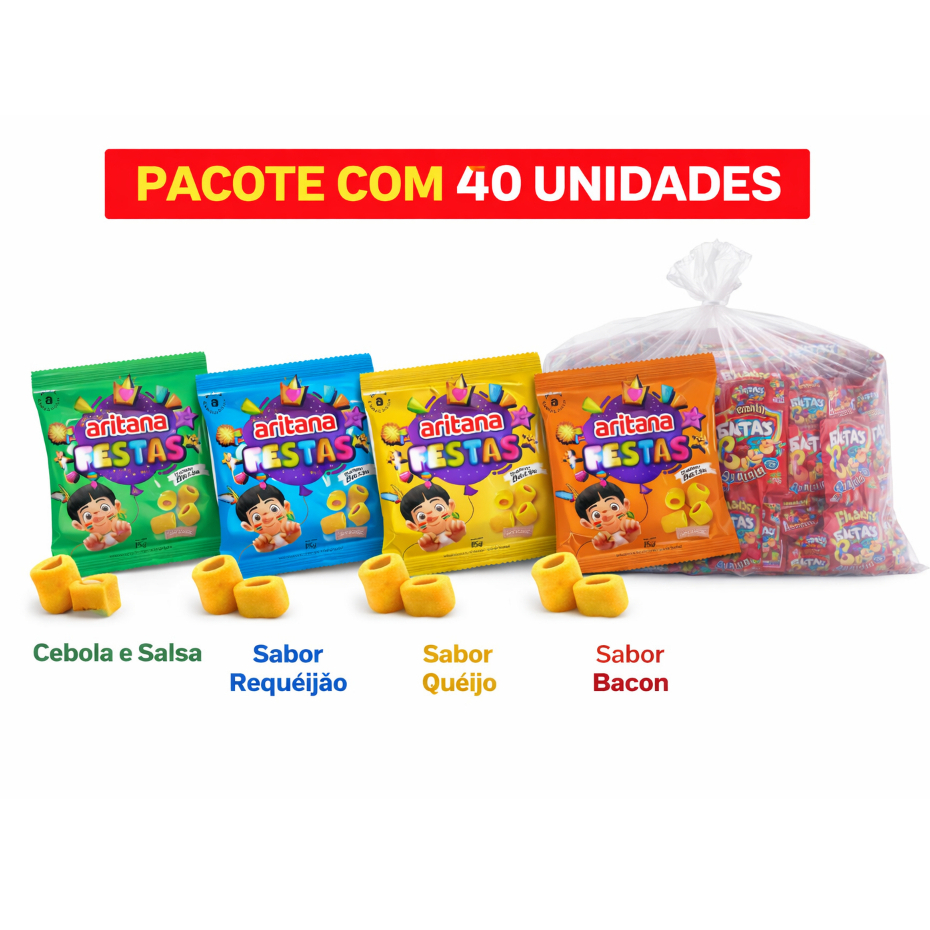40 chips - Festa -  Salgadinho Aritana 15g - Sabores