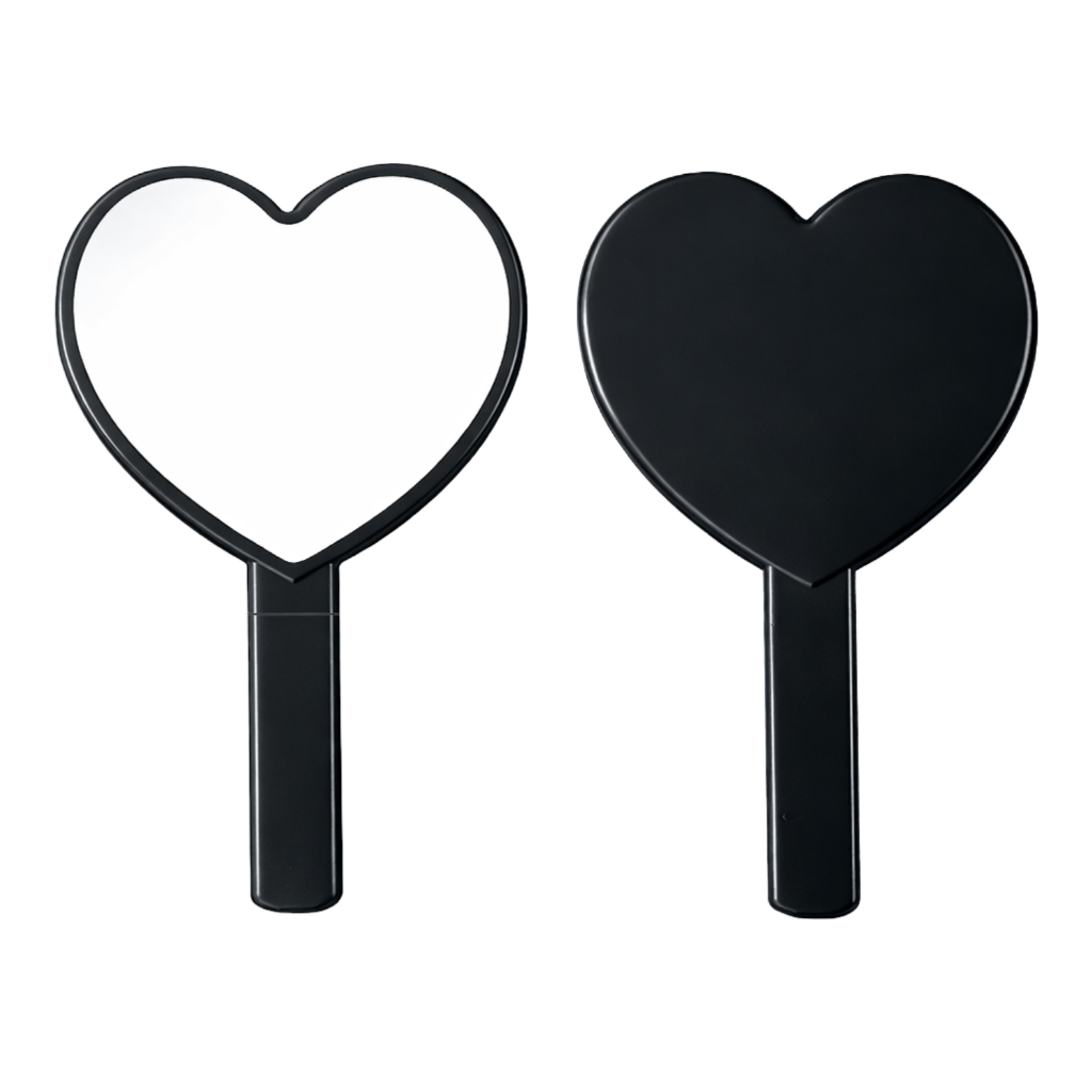 Espelho de Mão Maquiagem Coração Preto | Prático e Elegante em Oferta na Shopee