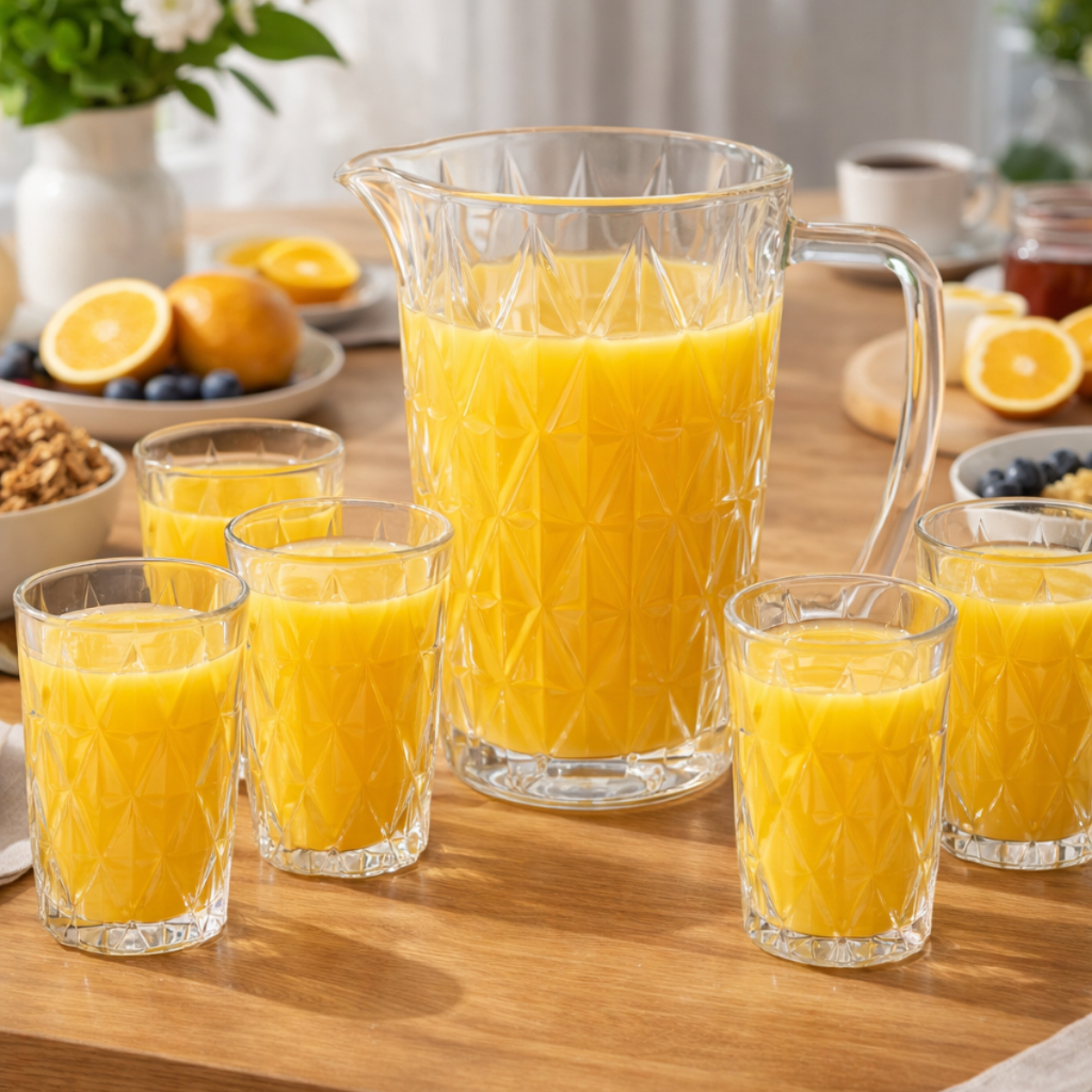 Jogo Jarra 1,2L + 6 Copos 370ml Em Vidro Premium Transparente Diamond