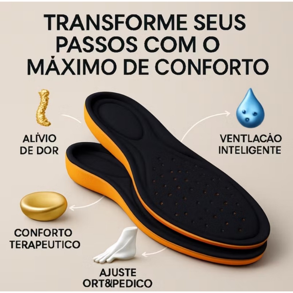 Palmilha em Gel Ortopédica Anatômica Anti-Impacto – Alívio para Esporão de Calcâneo | Conforto Premium para Seus Pés
