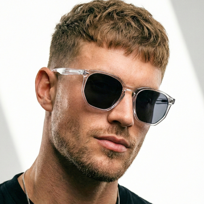 Oculos de Sol Hexagonal Cristal Transparente Hastes em Black Piano Premium uv400 Masculino Feminino