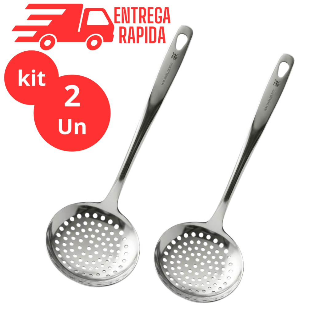 Kit 2 Escumadeira Fritura Aço Inox Resistente 32cm Utensílio Cozinha Profissional Restaurante Buffet em Oferta na Shopee