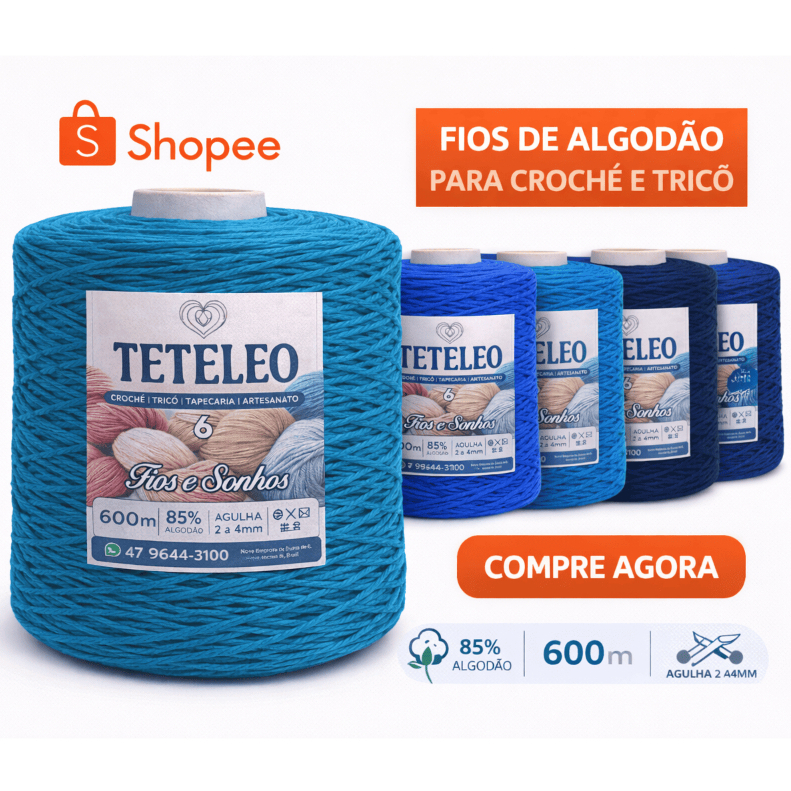 Barbante Antialérgico Nº6 TeTeLeo 600m – 85% Algodão Premium Barbante Nº6 TeTeLeo 600m – 85% Algodão Premium | Macio,
