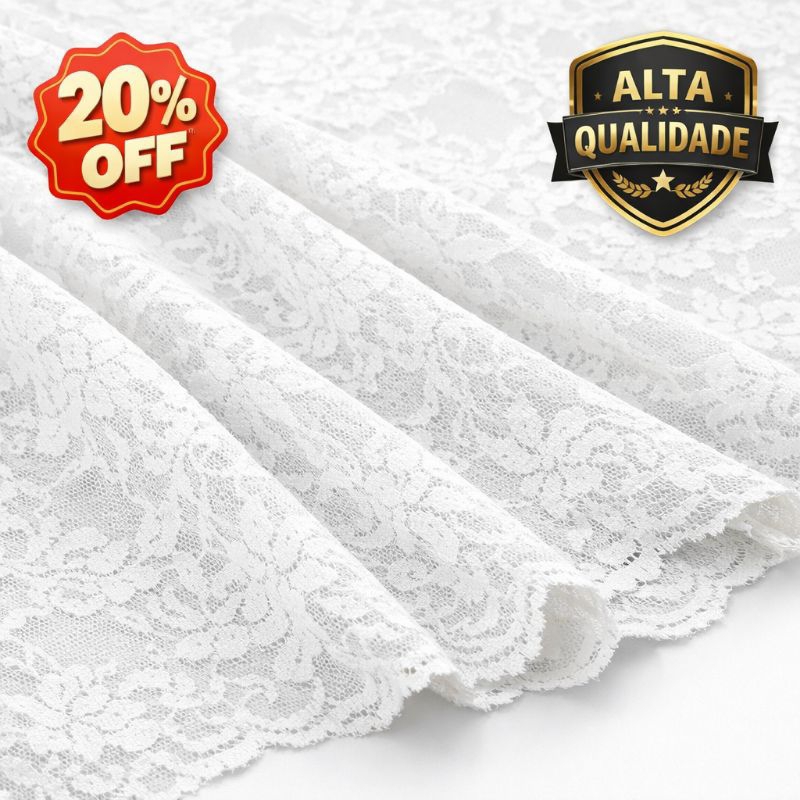 Renda Com Elastano Viena Branca - 1m x 1,50m - 90% Poliamida, 10% Elastano - Alta Qualidade