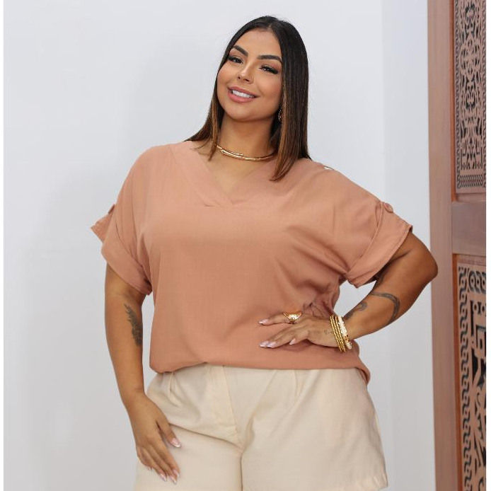 BLUSA FEMININA PLUS SIZE  GOLA V - TECIDO VISCOLINHO MODA SOCIAL ELEGANTE MACIO em Oferta na Shopee