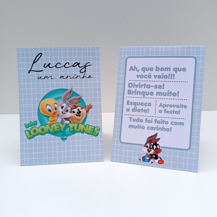 Plaquinha de Agradecimento Baby Looney Tunes Menino l Personalizados l Lembrancinha de Festa l Aniversário