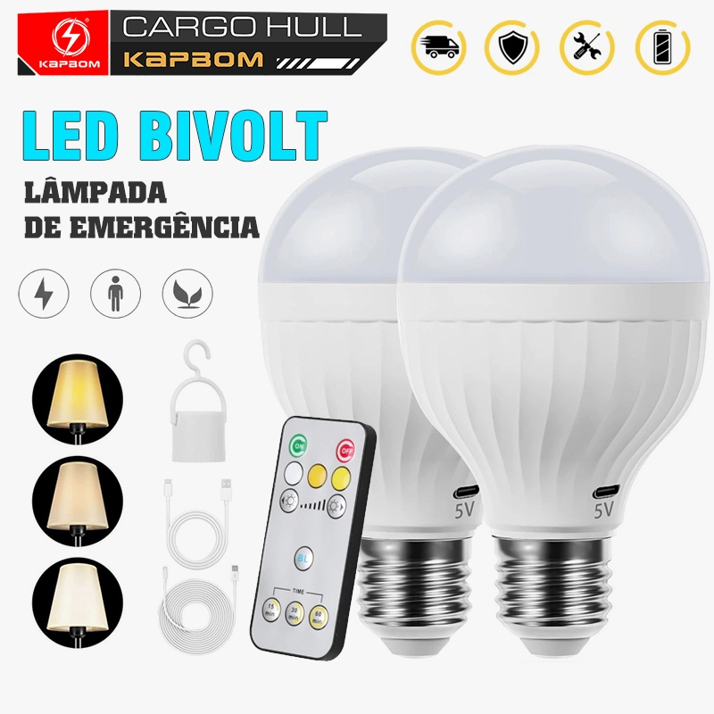 Lâmpada Bulbo Recarregável 20W Led Bivolt E27 Iluminação Inteligente Falta de Energia