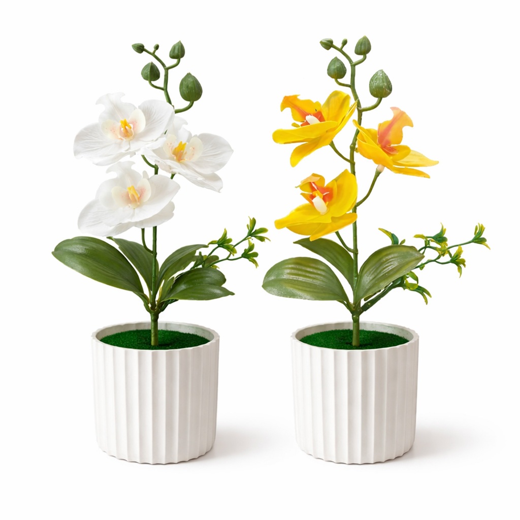 Arranjo Mini Orquídea Phalaenopsis Artificial Com Vaso Decoração Mesa Sala 28cm
