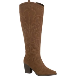 Bota Feminina Texana Western Cano Longo Salto Bloco Bico Fino Country Bordado Georgia GiGiL