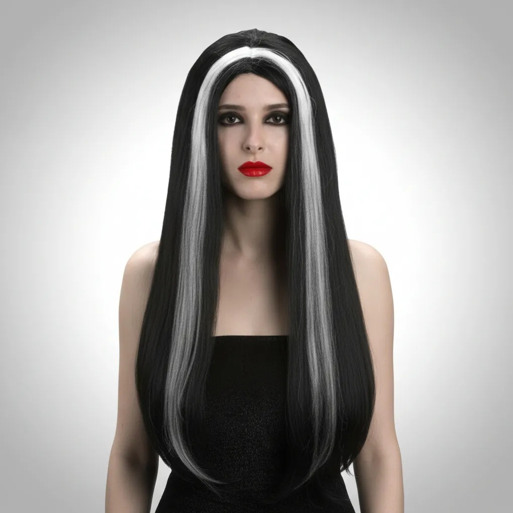 Peruca Morticía Família Addams Fantasia Cosplay Halloween