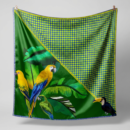 Lenço Feminino Sublimado Cetim Grande Cabelo Bolsa 90x90 Cm Canto da Mata Brasil Copa do Mundo
