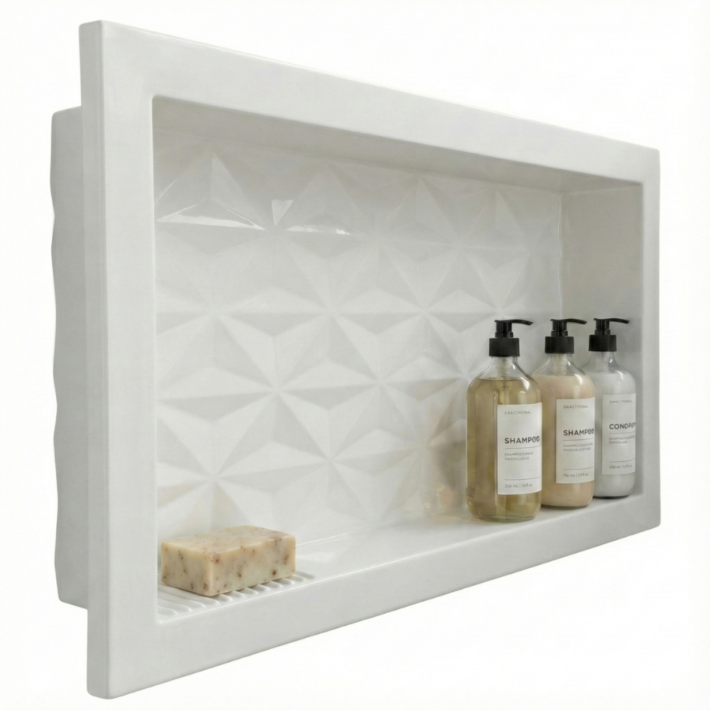 Nicho Para Banheiro 30x60 Porta Shampoo e Sabonete Embutir Fundo 3d