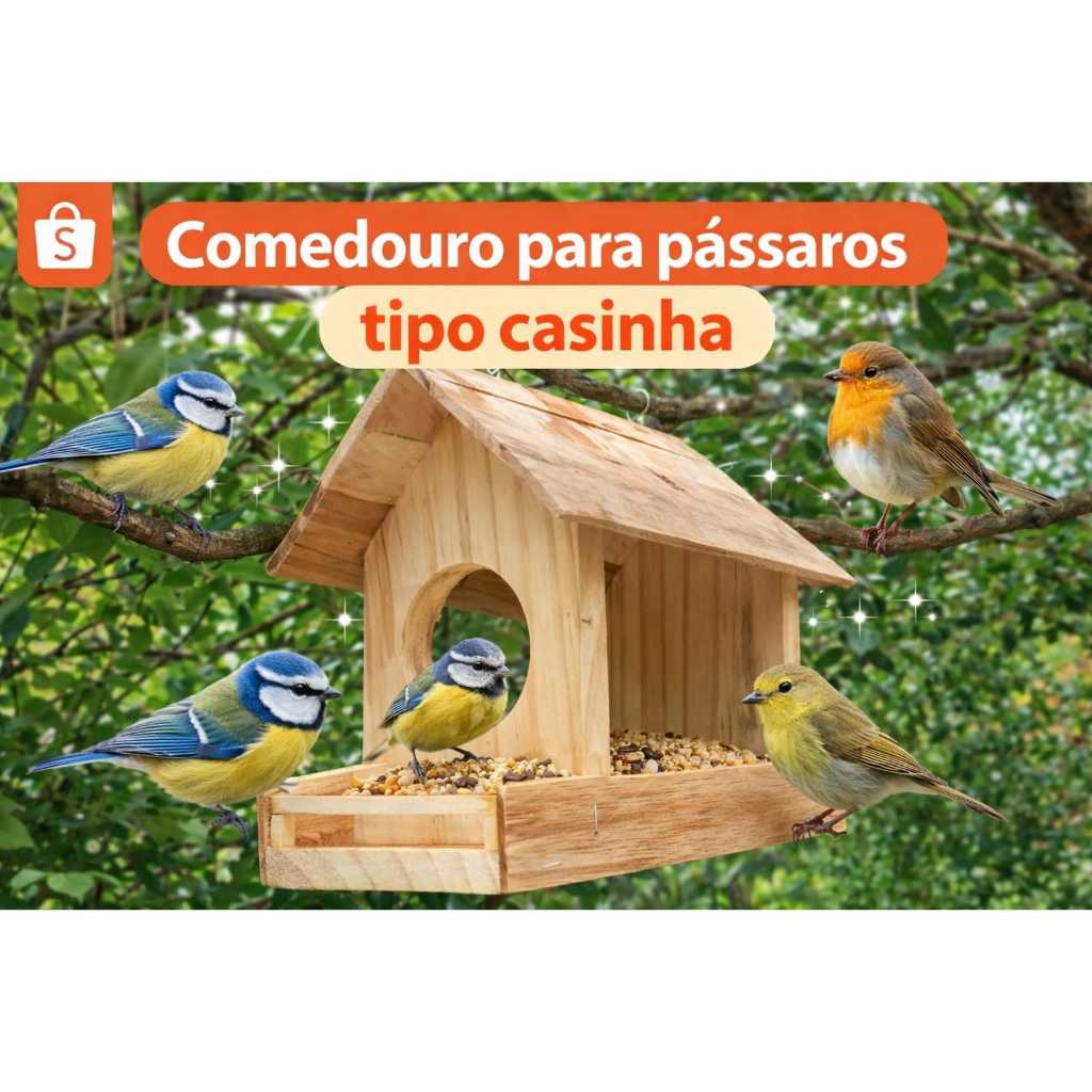 Comedouro Para Pássaros Tipo Casinha, Atraia Pássaros Para Jardim e Varandas