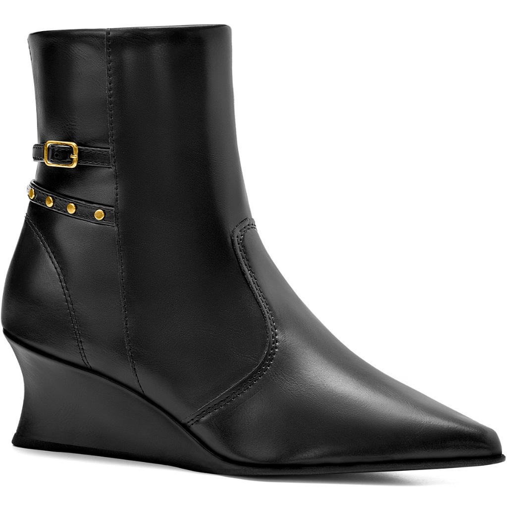 Bota Feminina Lumiss Cano Baixo Salto Anabela Bico Fino Tachas Preto