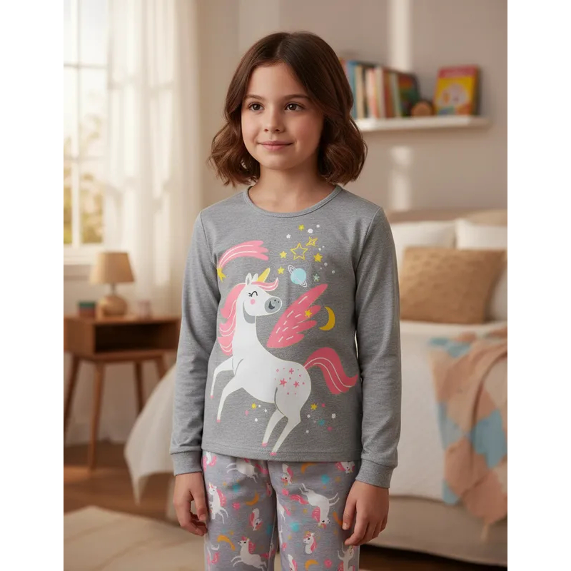 PIJAMA INFANTIL FEMININO UNICORNIO COM PUNHO