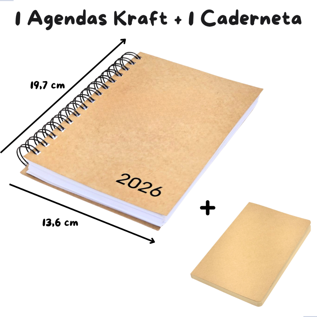 1 Agenda Diária Espiral Wire-O Executiva Capa Flex Kraft Ecológica 360pg + 1 Caderneta Kraft sem Pauta