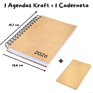 1 Agenda Diária Espiral Wire-O Executiva Capa Flex Kraft Ecológica 360pg + 1 Caderneta Kraft sem Pauta em Oferta na Shopee