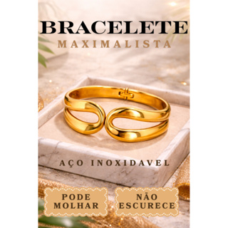 Bracelete Feminino Aberto Inspiração Grifre Luxo Maximalista em Aço Inoxidavel 316L Dourado em Oferta na Shopee