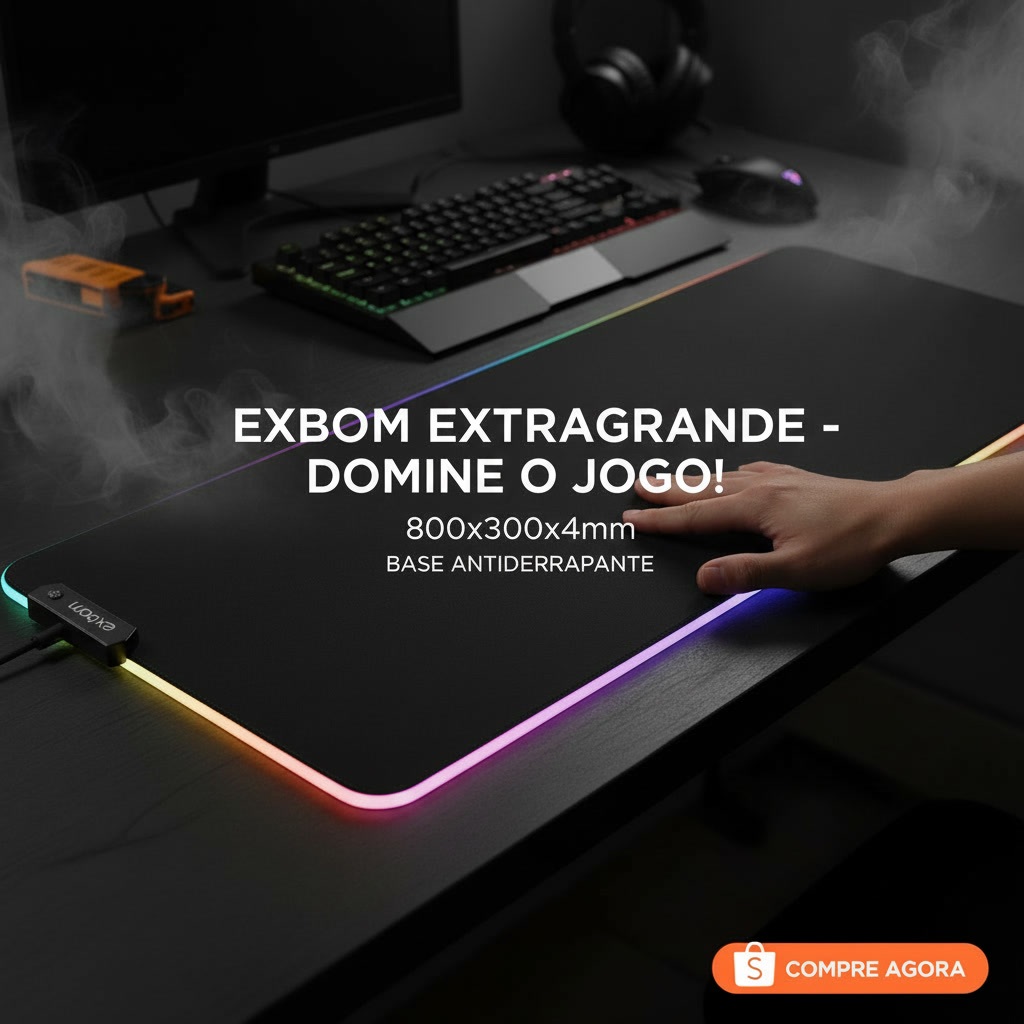 Mousepad Gamer RGB LED Grande 80x30cm Antiderrapante Borda Iluminada USB