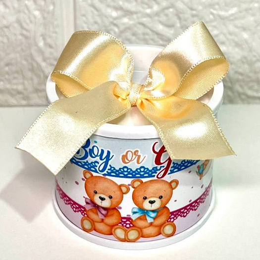 Tubo lata personalizada tema Urso azul e Rosa boy or Girl lata festa infantil aniversario chá revelação lata cha bebê