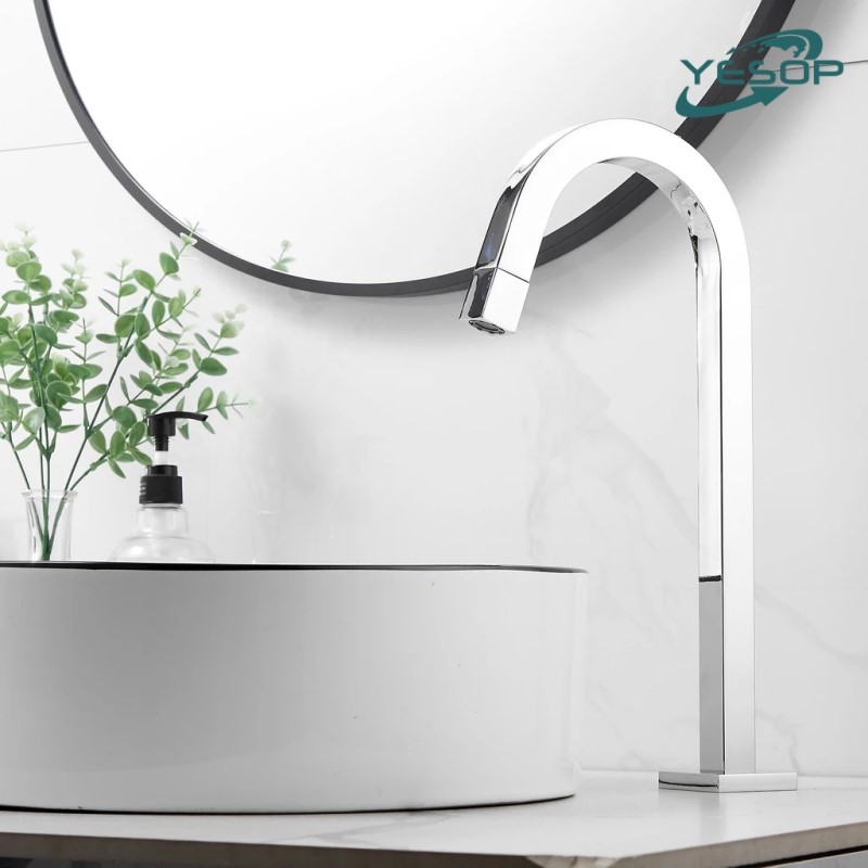 YESOP Torneira Banheiro Alta 35cm Aço Inox Prateada Luxo Para Cuba Apoio Lavatório Premium Elite