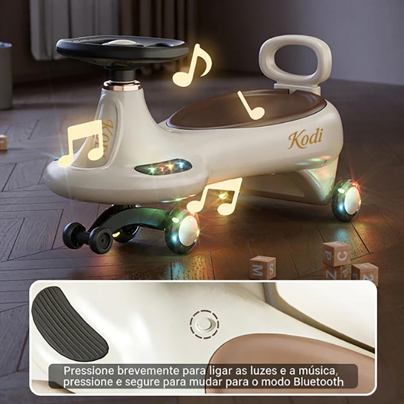 Carrinho Rolimã Car Passeio Infantil Com Luz LED Até 100kg Bluetooth Que Gira 360° Menino Menina Andador -P23 — imagem 2 de 2