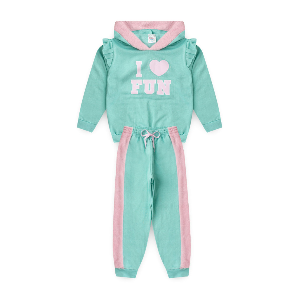 Conjunto Infantil Inverno Menina Gelato Com Rosa Claro Blusão E Calça Em Moletom Com Recortes Fleece