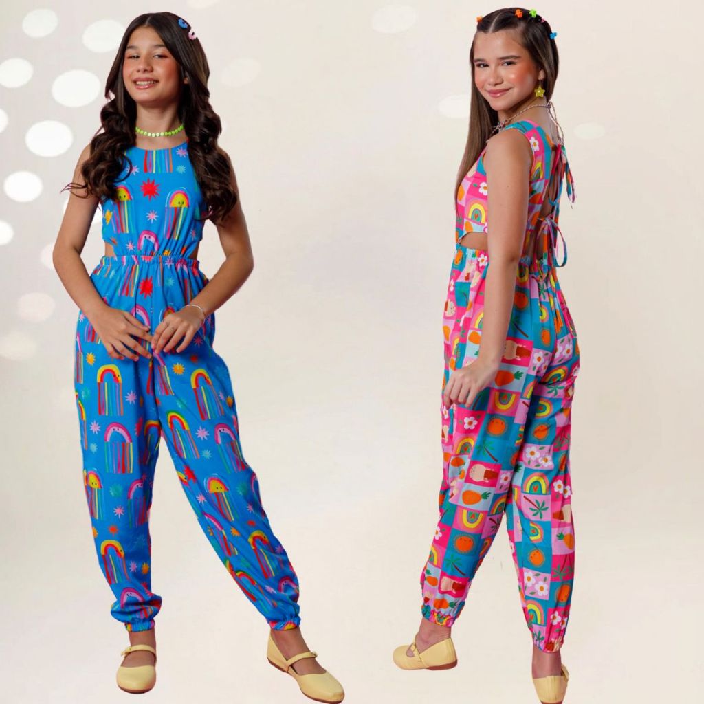 Macaquinho Longo Pantacourt Infantil Menina Blogueirinha Soltinho Juvenil Festa Jardineira Feminino em Oferta na Shopee