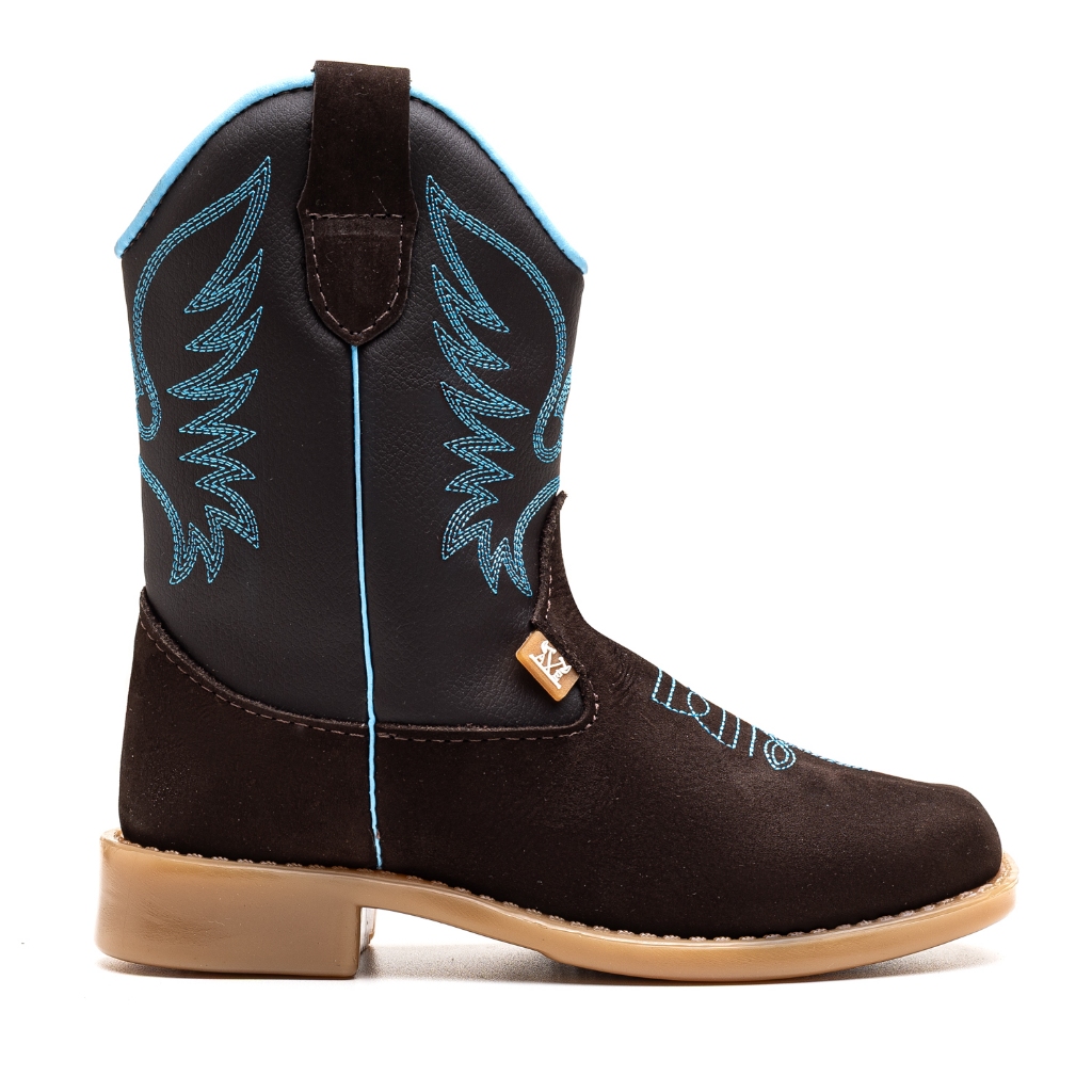 Bota Botina Infantil Texana Masculina Bordada Country Peão Couro Legitimo Confortável Cano Longo Rodeio Zíper Lateral