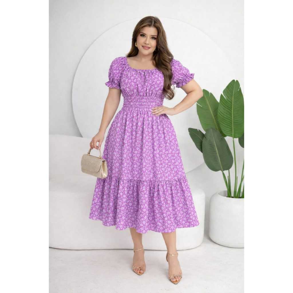 Vestido Mídi Estampa Floral Elegante Duas Marias