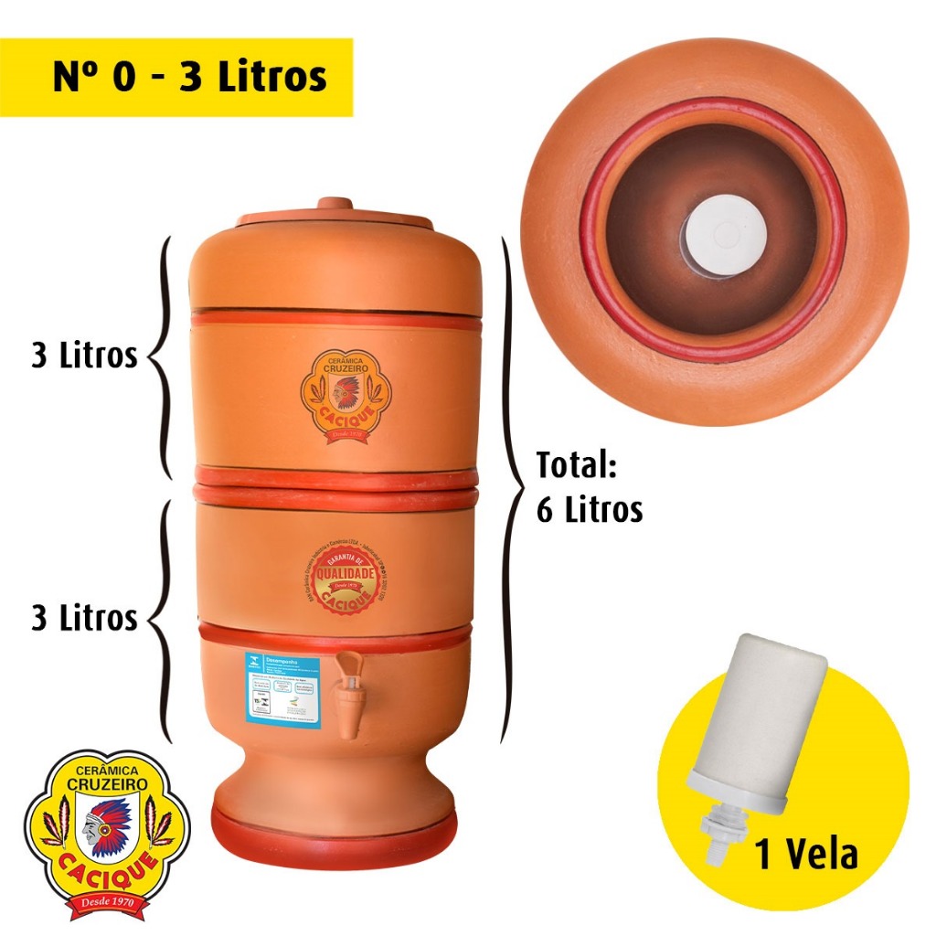 Filtro Bebedouro de Barro Cacique 3 Litros - 1 vela em Oferta na Shopee