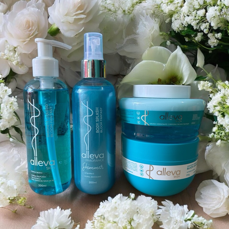 Kit Completo Alleva Skin – Esfoliante + Geleia + Manteiga Corporal + Body Splash em Oferta na Shopee