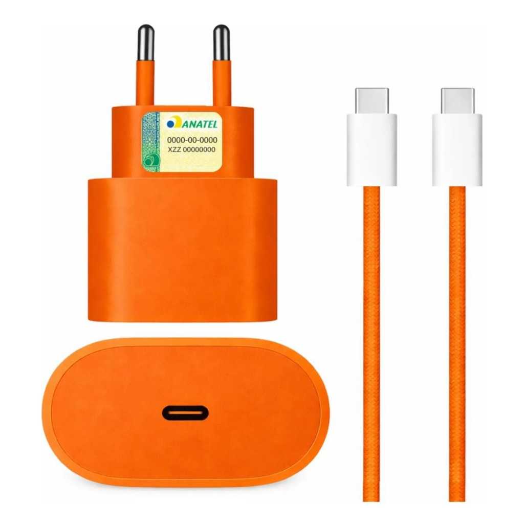Carregador Turbo 40w Fonte USB C e Cabo Tipo C Para Iphone 17 16 15 Pro Max Laranja em Oferta na Shopee