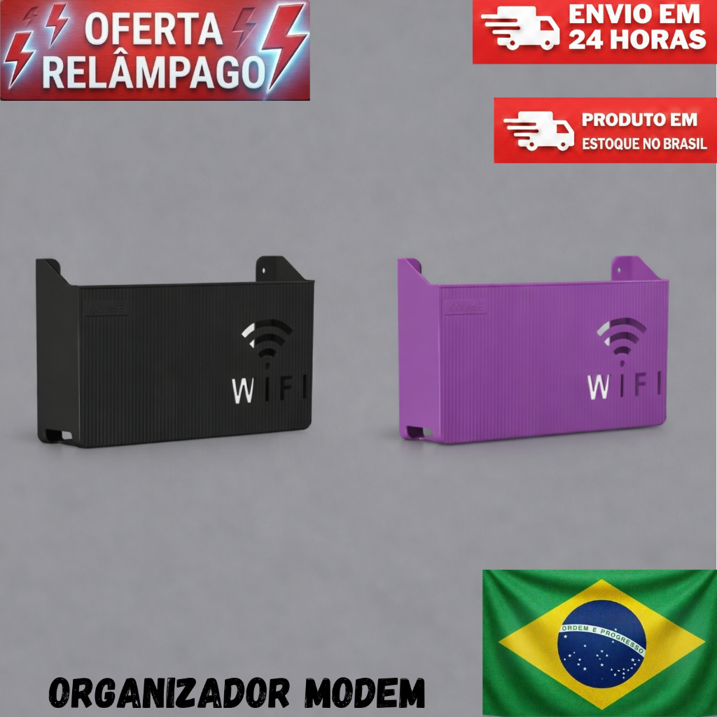 Kit 2 Suporte Organizador para Roteador e Modem Wi-Fi com Fixação Adesiva