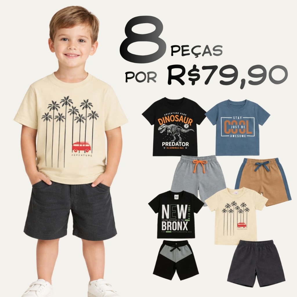 KIT LOOKS PARA A SEMANA 4 CONJUNTOS 8 PEÇAS DE MENINO VERÃO ESCOLA em Oferta na Shopee