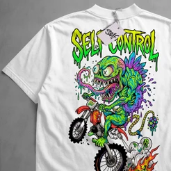 Camiseta Oversized Self Control Alien Monstro No Grau Bike Moto Empinando StreetWear Urban Style