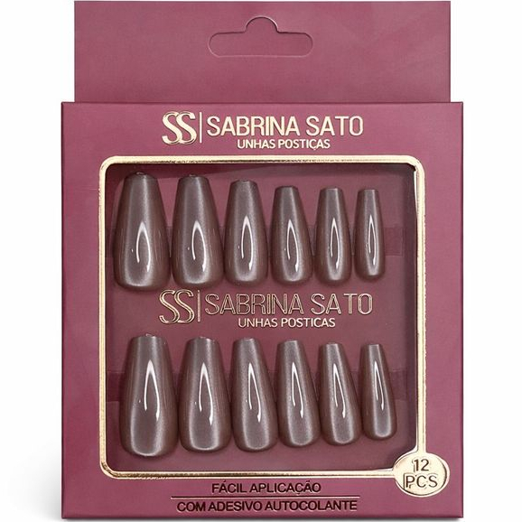 Sabrina Sato Unhas Postiças Premium de Alta Qualidade 12pcs Amendoado / Rosa / Vermelho