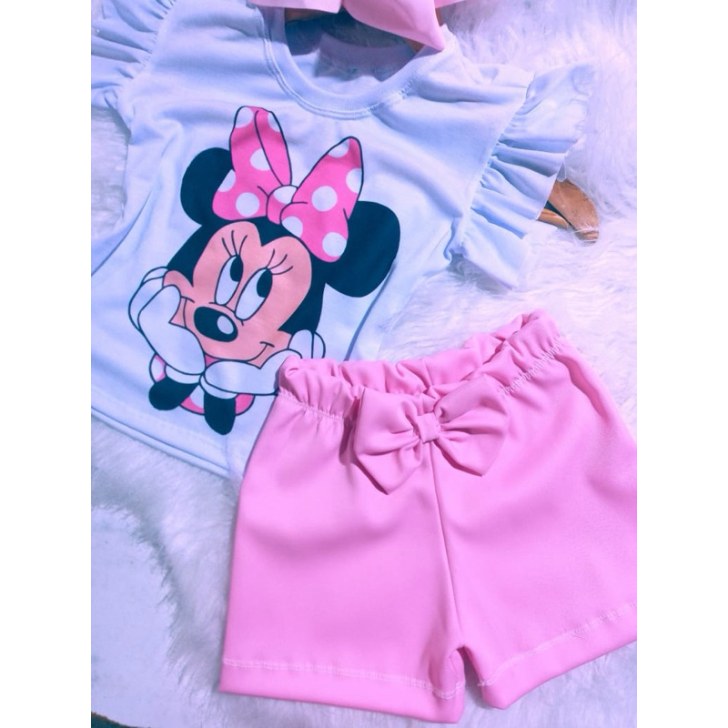 CONJUNTO MINEI SHORT ROSA/ CONJUNTO MENINA SHORT PRETO