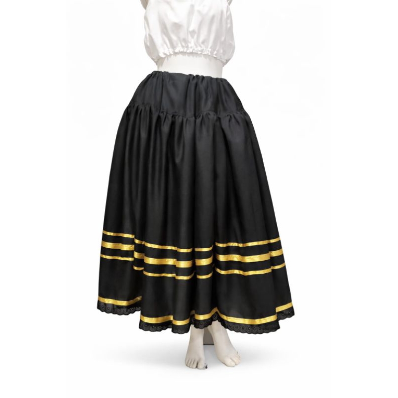 Saia Pombo Gira, Preta com Dourado Luxo, Umbanda e Candomblé candomblé com fita e bordado inglês.