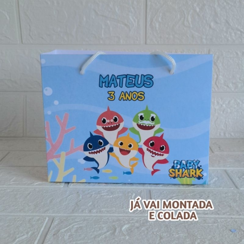Sacolinha Personalizada Baby Shark ( já vai montada) Lembrancinha |Aniversário |Festa Infantil
