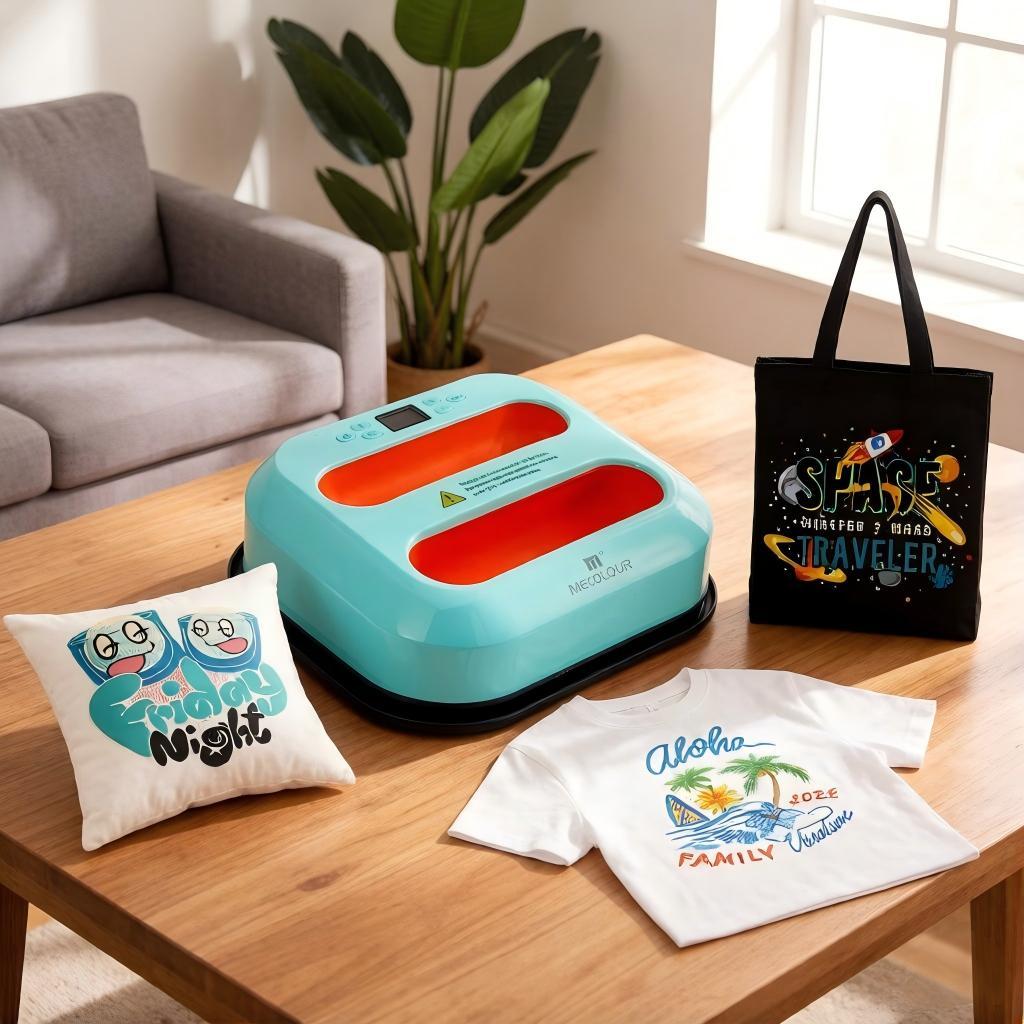 Mecolour Prensa Térmica 25x30cm Laranja Azul para Sublimação, Transfer em Camisetas e Personalização