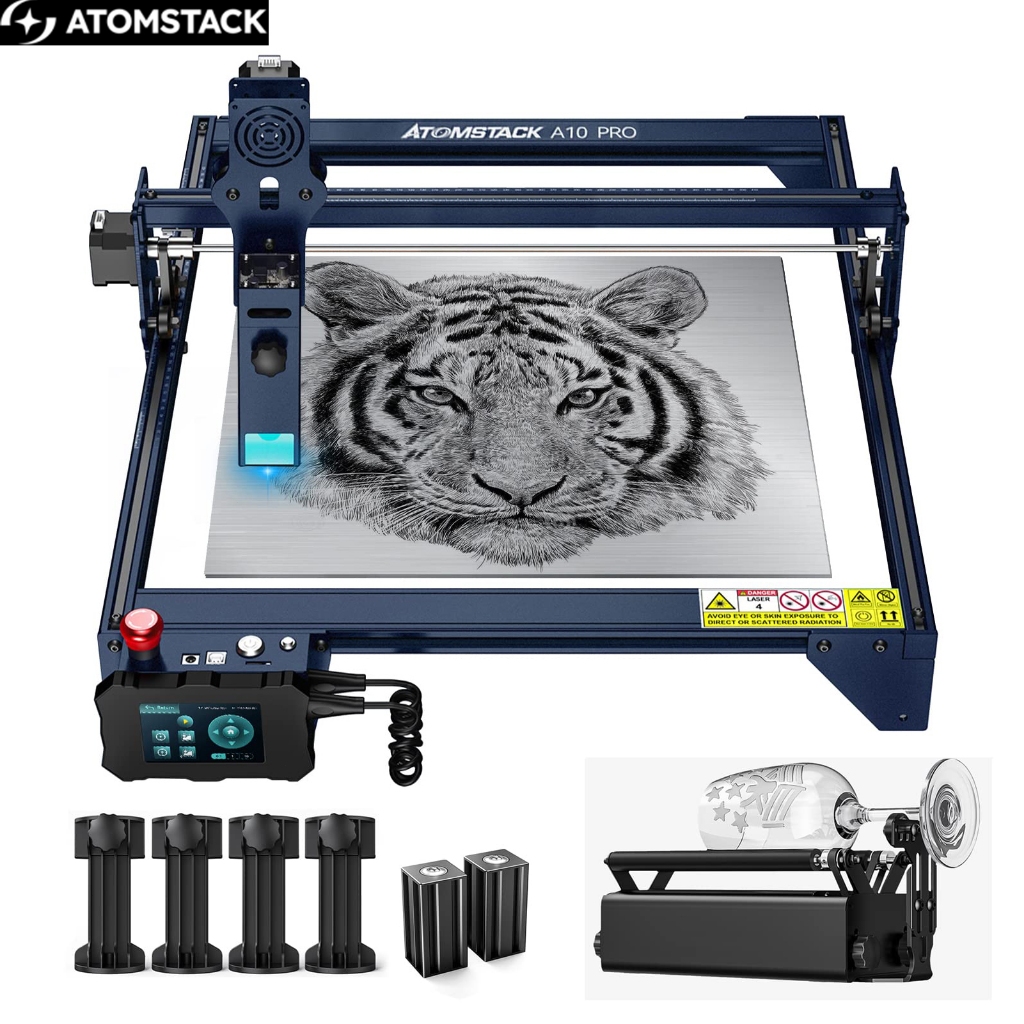 ATOMSTACK A10 Pro Gravadora a Laser de 50 W com Suporte Offline + Conjunto de Rolos R3 Pro