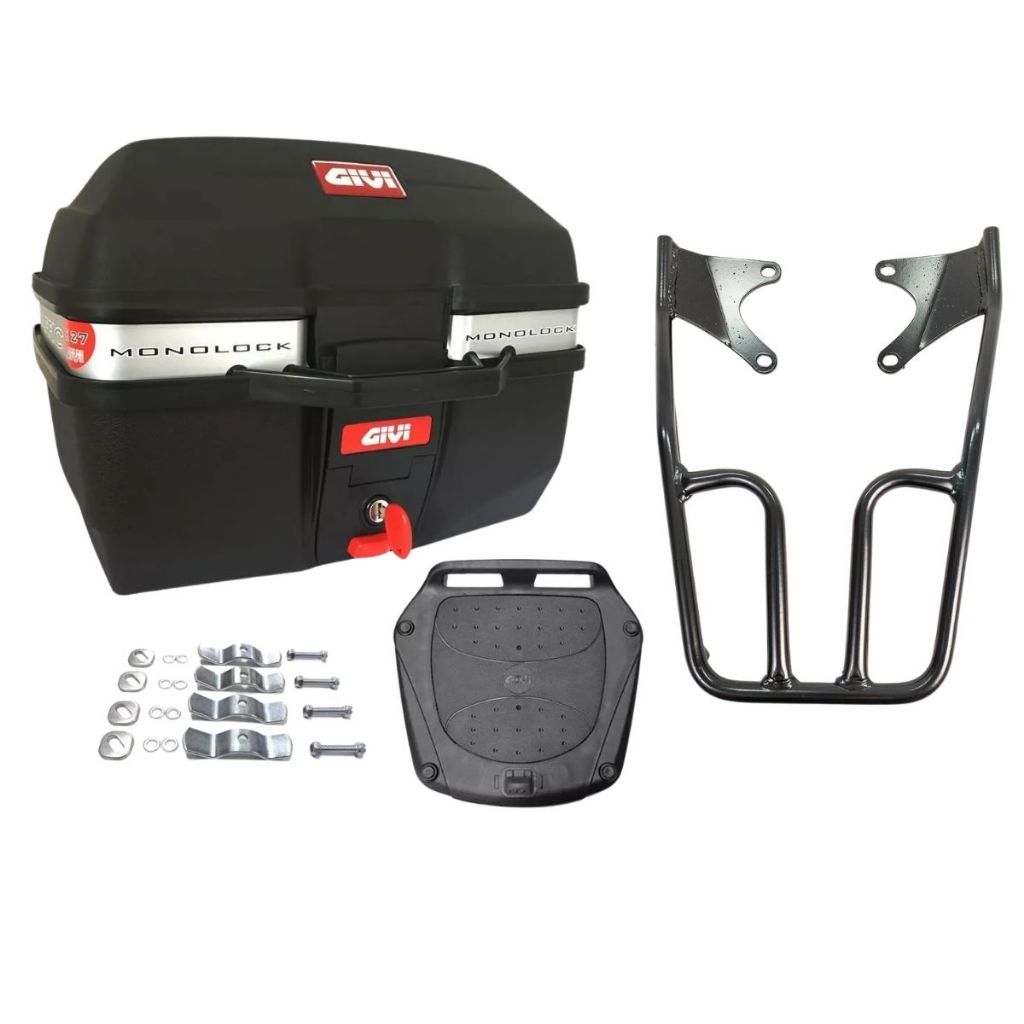 KIT BAÚ MOTO 27l GIVI TRAFFIC E-27M + BAGAGEIRO HONDA CG TITAN 2016 ATE 2023 PROJETIL