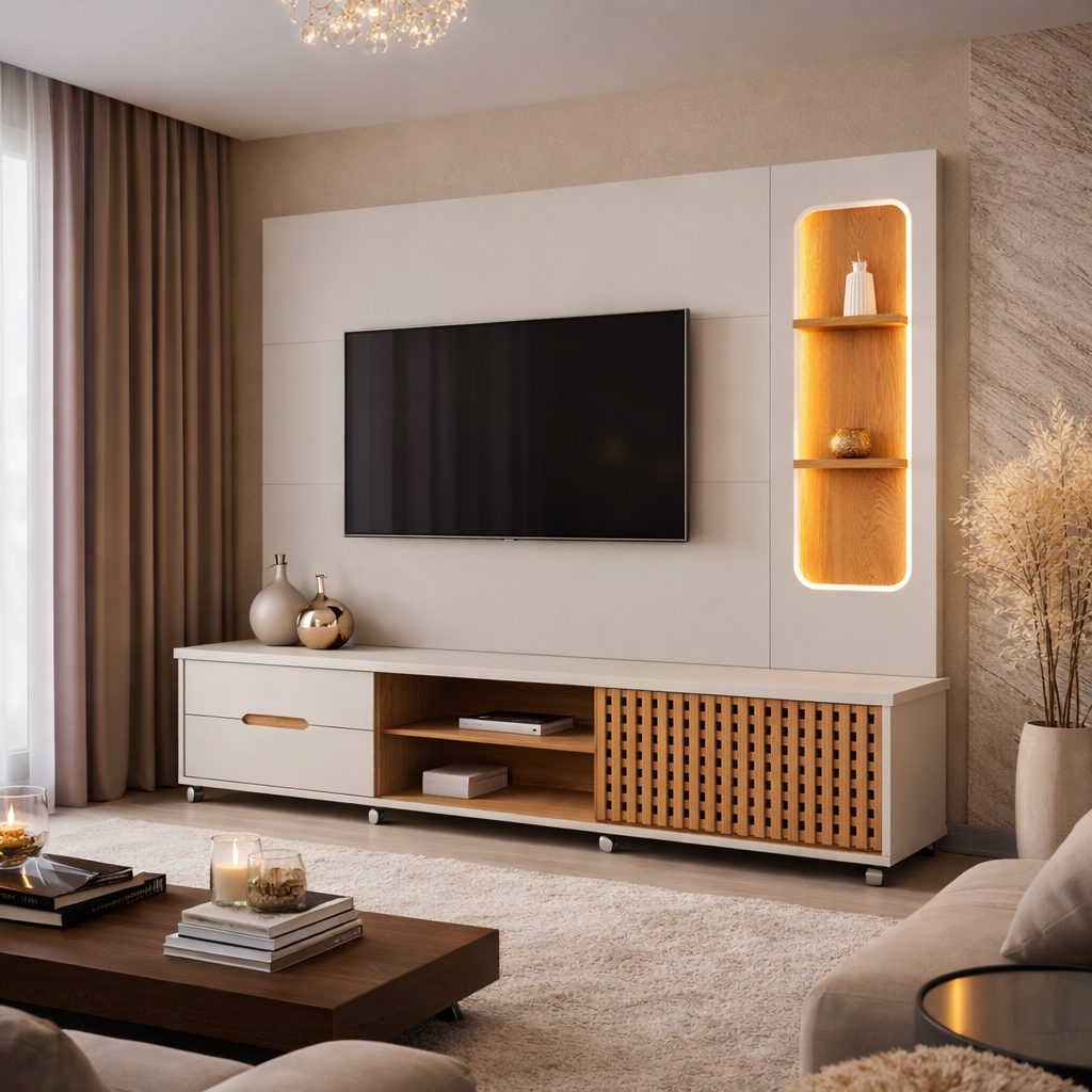 Estante Home Rack Copa do Mundo 2026 Brise 2,10m Lukaliam Móveis Para TV até 70"  C/ Led no Nicho