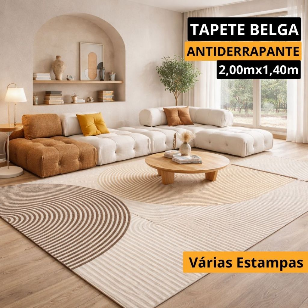 Tapete Belga 2,00x1,40m Estampas Aleatórias Decorativo Antiderrapante Para Sala Quarto Estampado