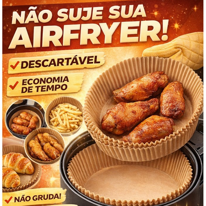 Forro de Papel Antiaderente Para Airfryer – 50,100 e 200unidades