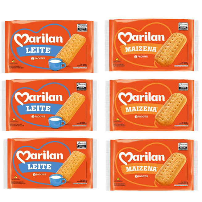 Biscoito Marilan Leite 300g 3un e Marilan Maizena 300g 3un kit 6unidades