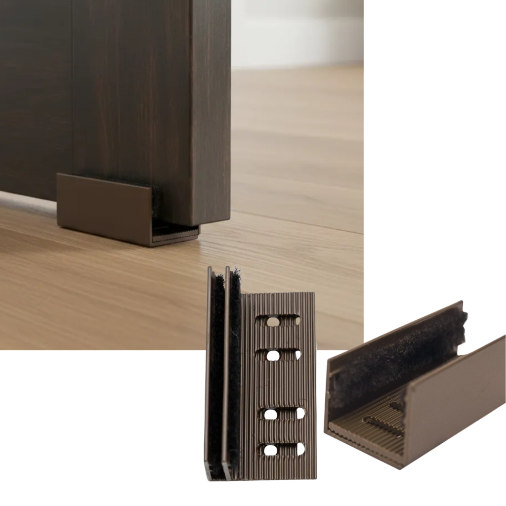 1 Guia marrom para porta de correr de madeira inferior com regulagem não risca a porta pino guia 8cm