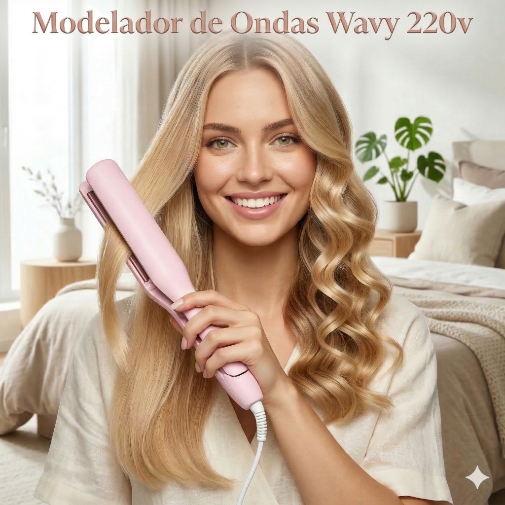 Modelador de Ondas Automático Ondulador Cerâmica Triondas 32mm Ajuste Temperatura Cachos Perfeitos Wavy 220v Rosa